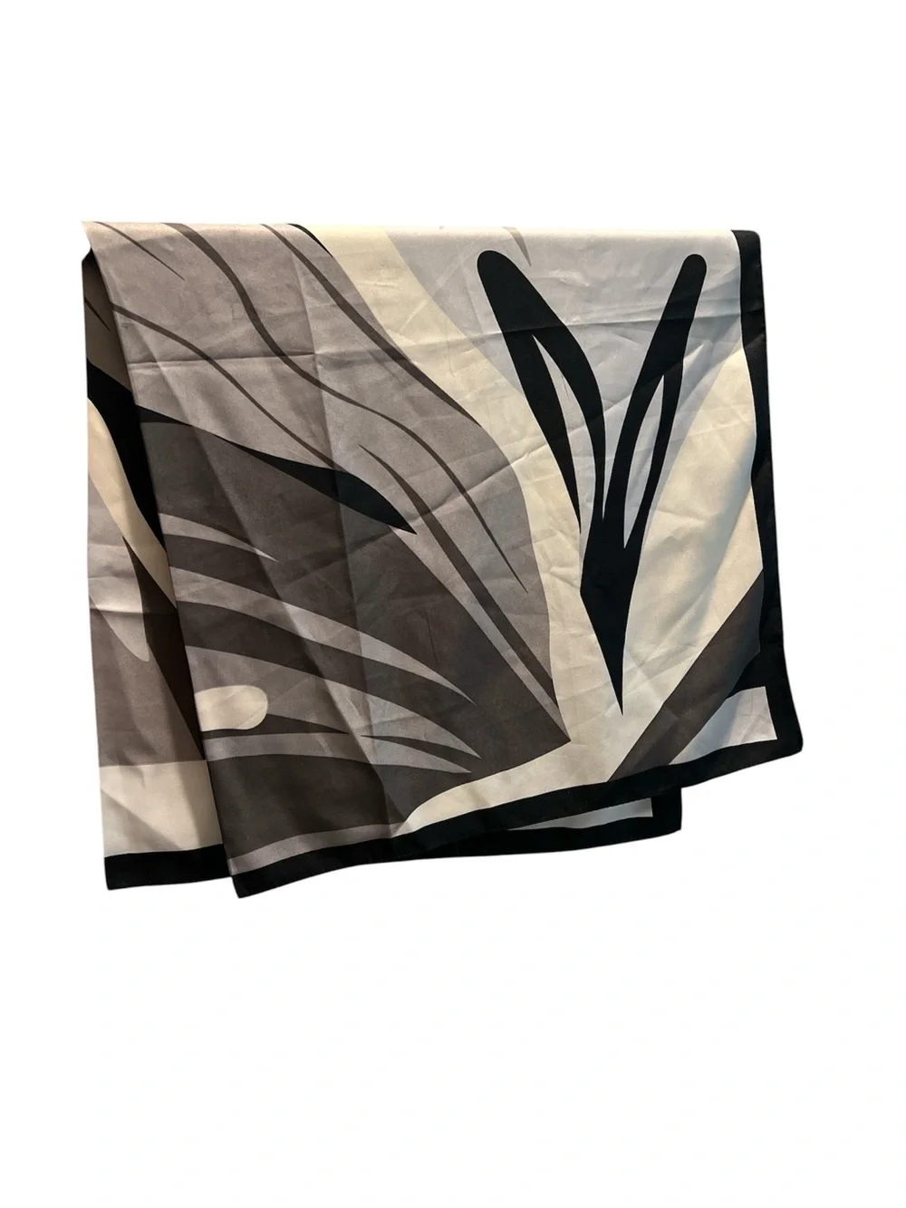 Silk-Look Black and Cream Printed Square Scarf - 36”